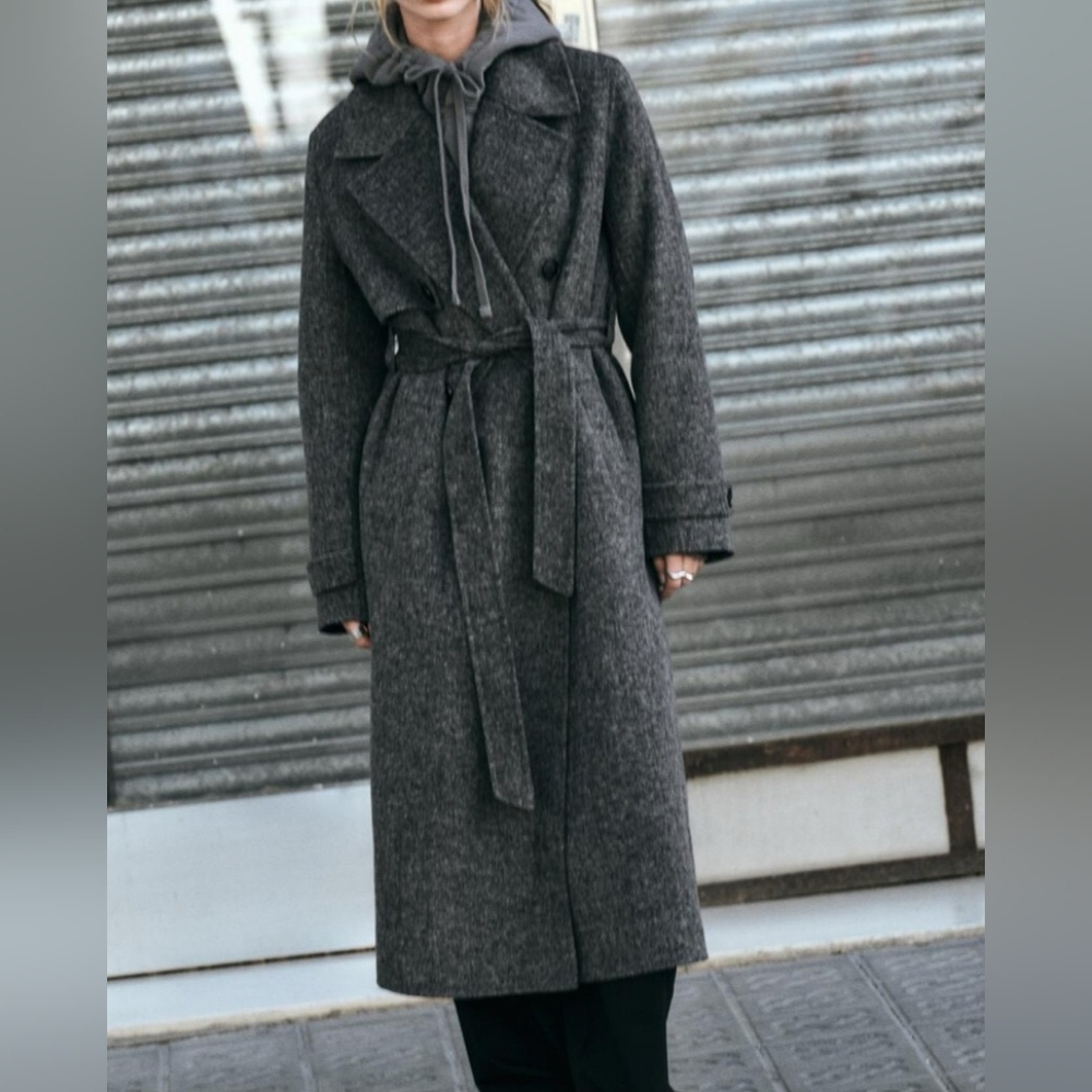 Zara Gray Belted Coat